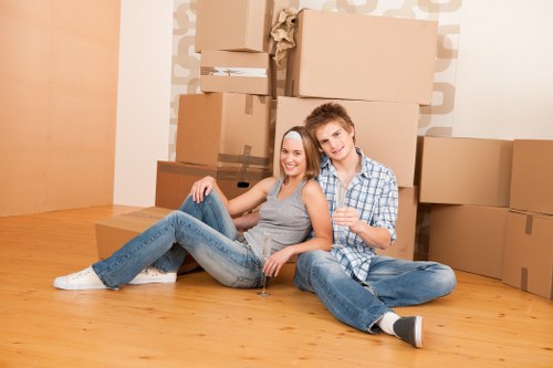 Moving van and boxes for a home move in Clapham